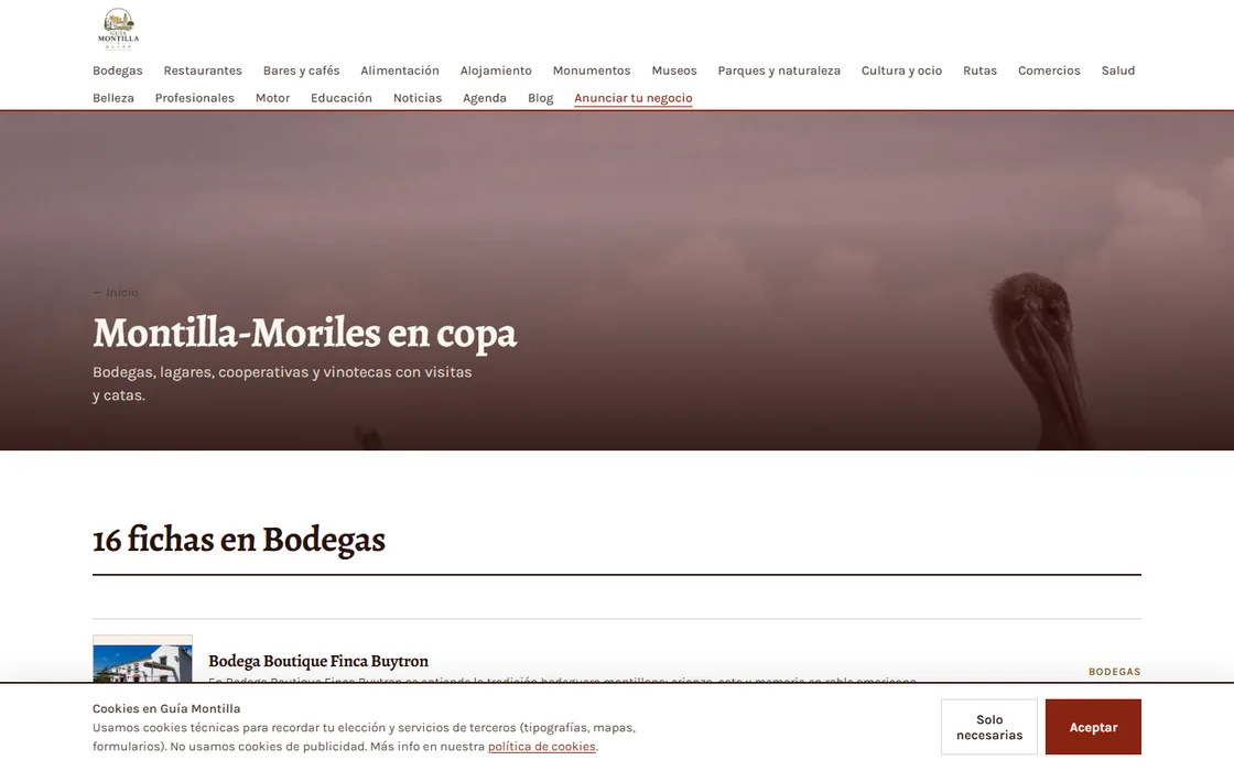 Guía Montilla: listado de bodegas Montilla-Moriles con horarios y teléfono