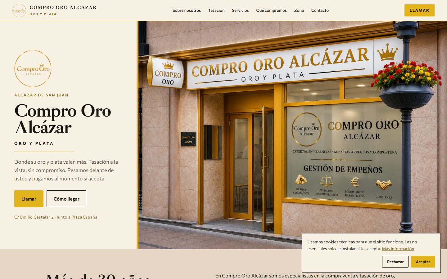 Web de Compro Oro Alcázar en Alcázar de San Juan: tasación de oro y plata y local en Calle Emilio Castelar