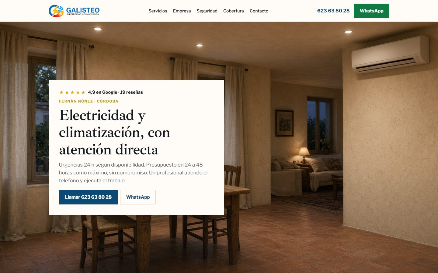 Web de Galisteo Electricidad y Climatización: instalaciones, averías y climatización desde Fernán Núñez