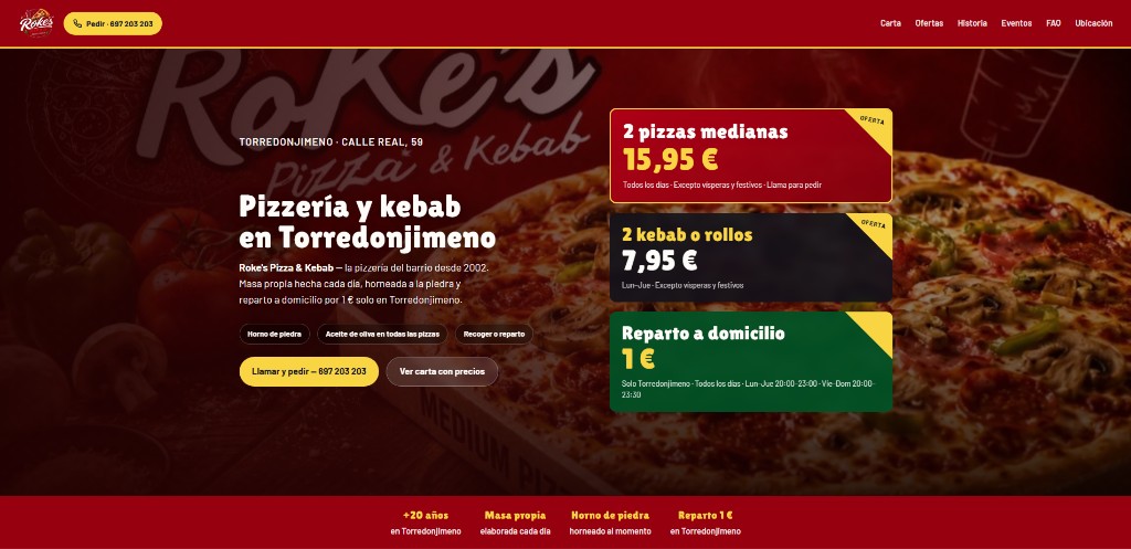 Web Roke's Pizza & Kebab, pizzería y kebab en Torredonjimeno con carta y ofertas
